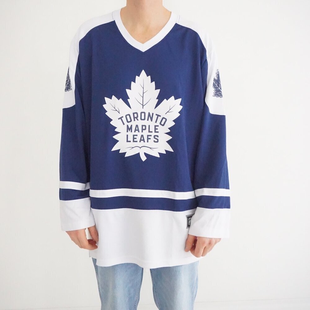 Toronto Maple Leafs Navy White NHL Hockey Streetwear Sporty Statement Jersey L